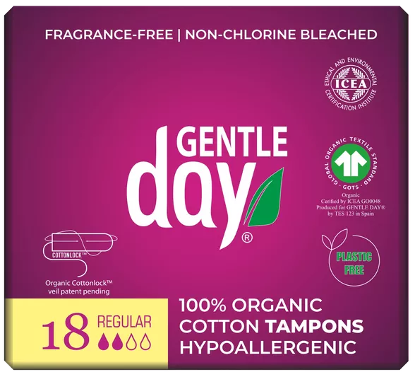 TAMPÓNY z BIO bavlny Gentle Day REGULAR - pro normální menstruaci | 18 ks v balení